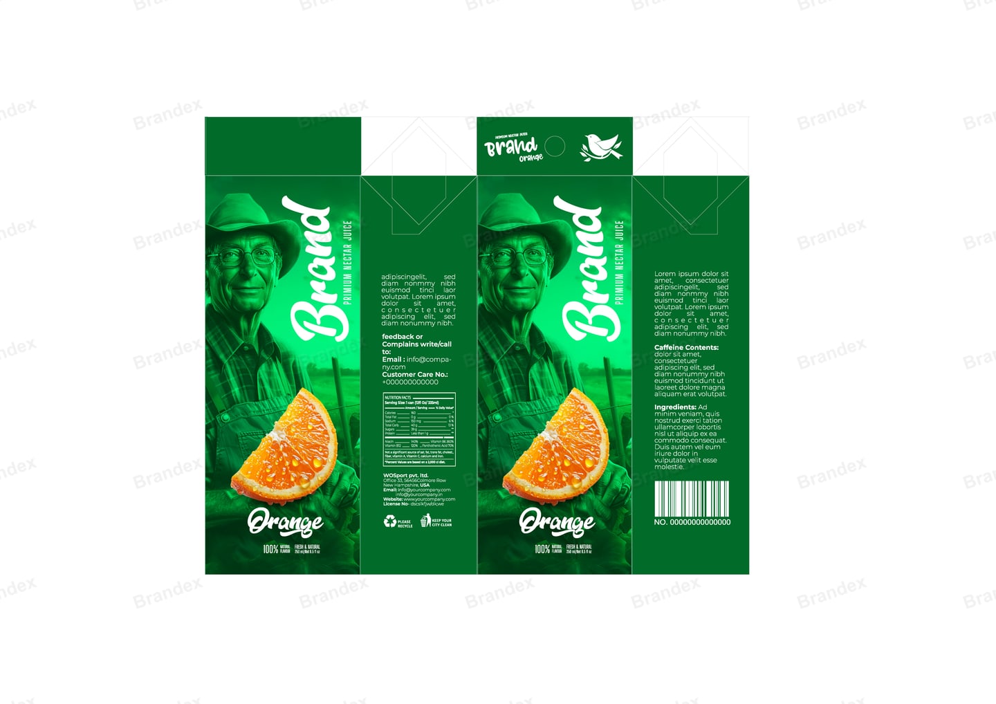 Brandex Orange Juice Carton Packaging Mockup — Forest Green Carton