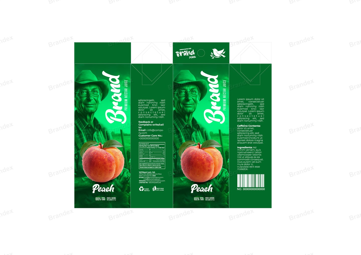 Brandex Peach Juice Carton Packaging Mockup — Forest Green Carton