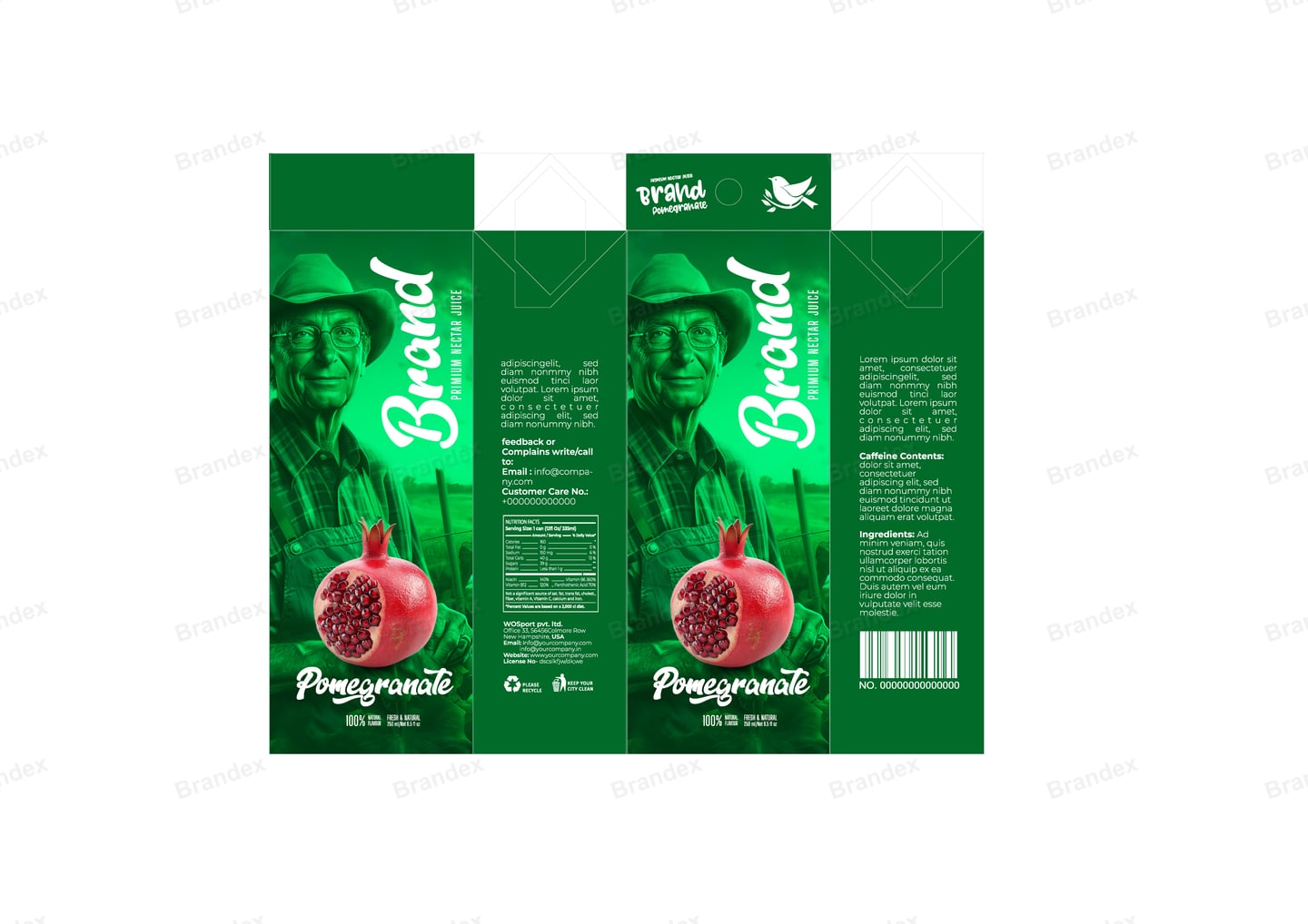 Brandex Pomegranate Juice Carton Packaging Mockup — Forest Green Carton