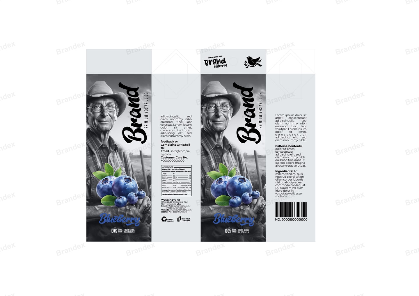 Brandex Blueberry Juice Carton Packaging Mockup — Vintage Portrait Carton