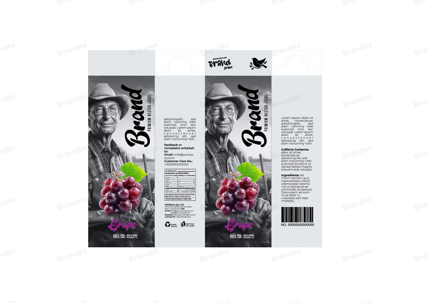 Brandex Grape Juice Carton Packaging Mockup — Vintage Portrait Carton