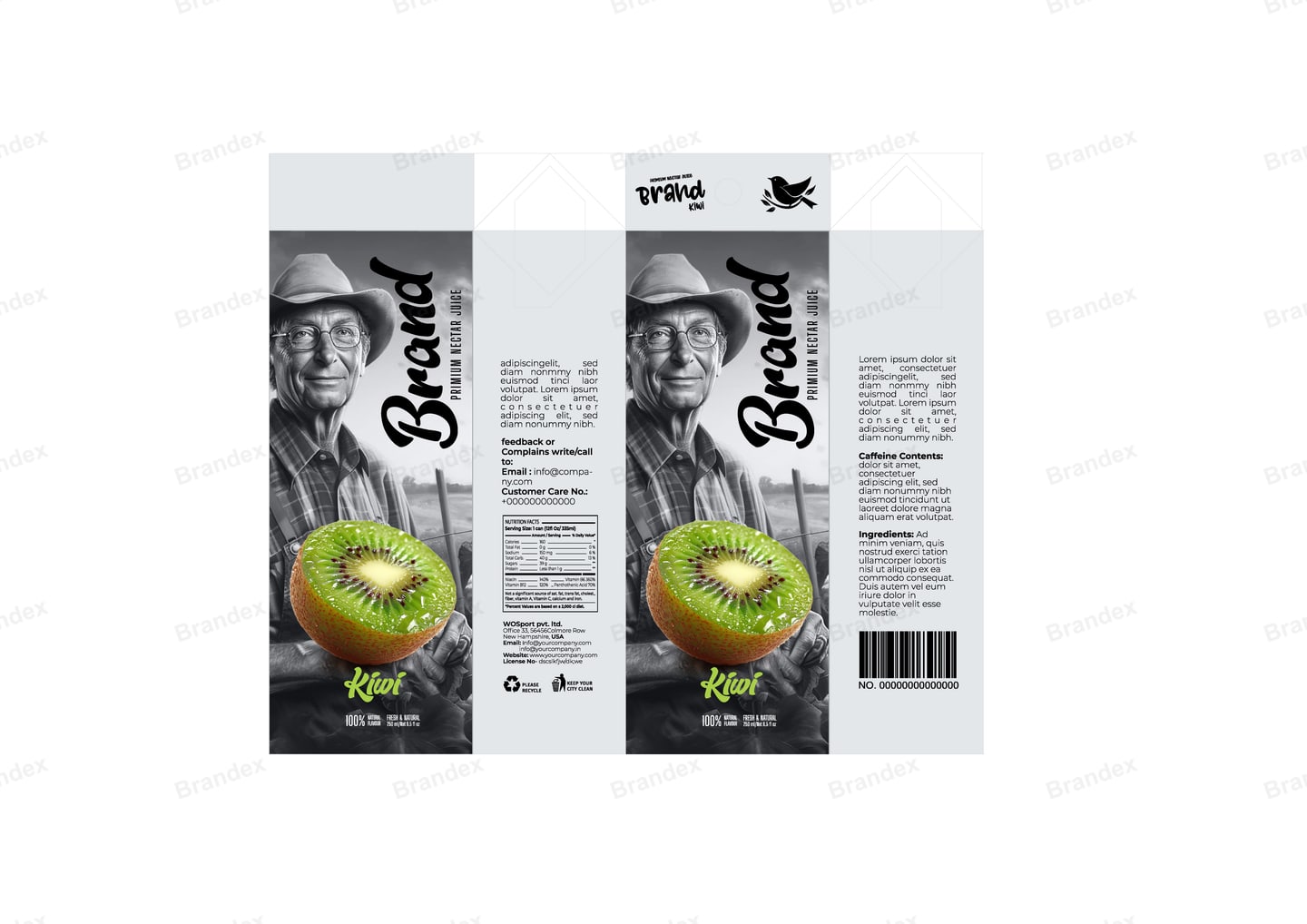 Brandex Kiwi Juice Carton Packaging Mockup — Vintage Portrait Carton