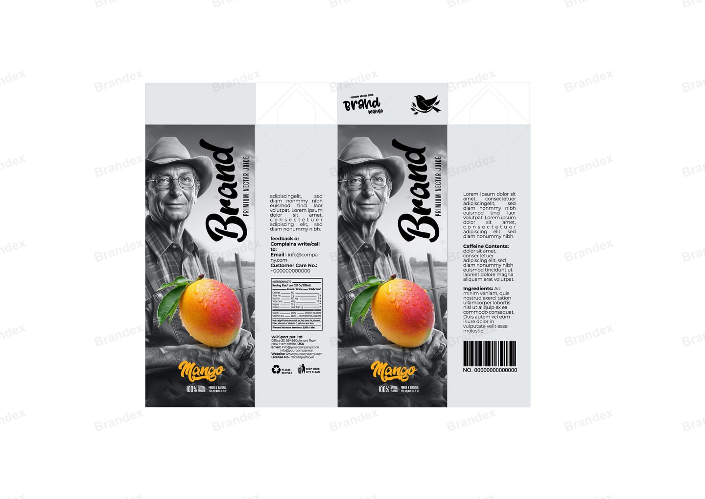 Brandex Mango Juice Carton Packaging Mockup — Vintage Portrait Carton