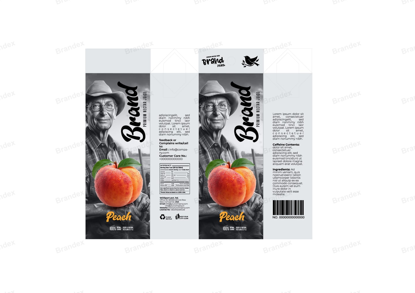 Brandex Peach Juice Carton Packaging Mockup — Vintage Portrait Carton