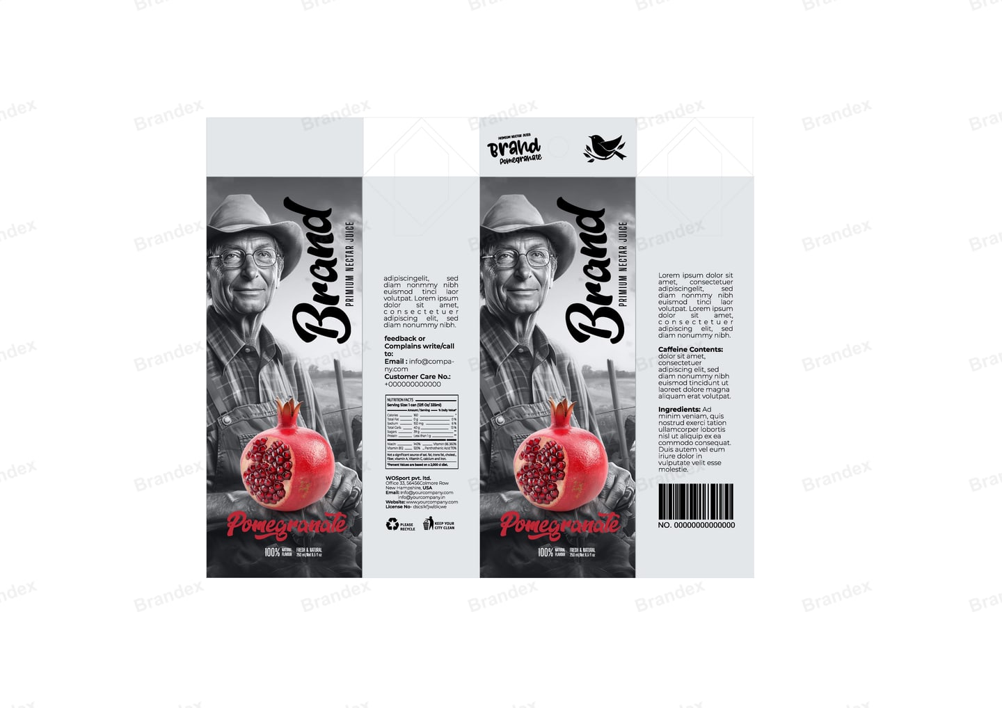 Brandex Pomegranate Juice Carton Packaging Mockup — Vintage Portrait Carton