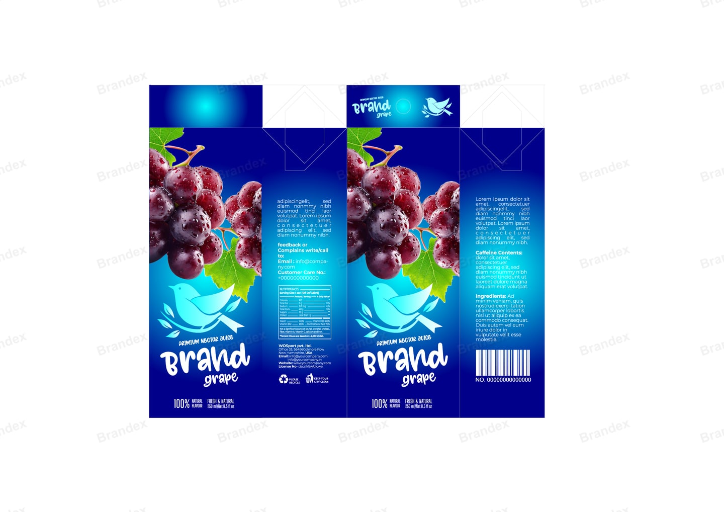 Brandex Grape Juice Carton Packaging Mockup — Blue Carton