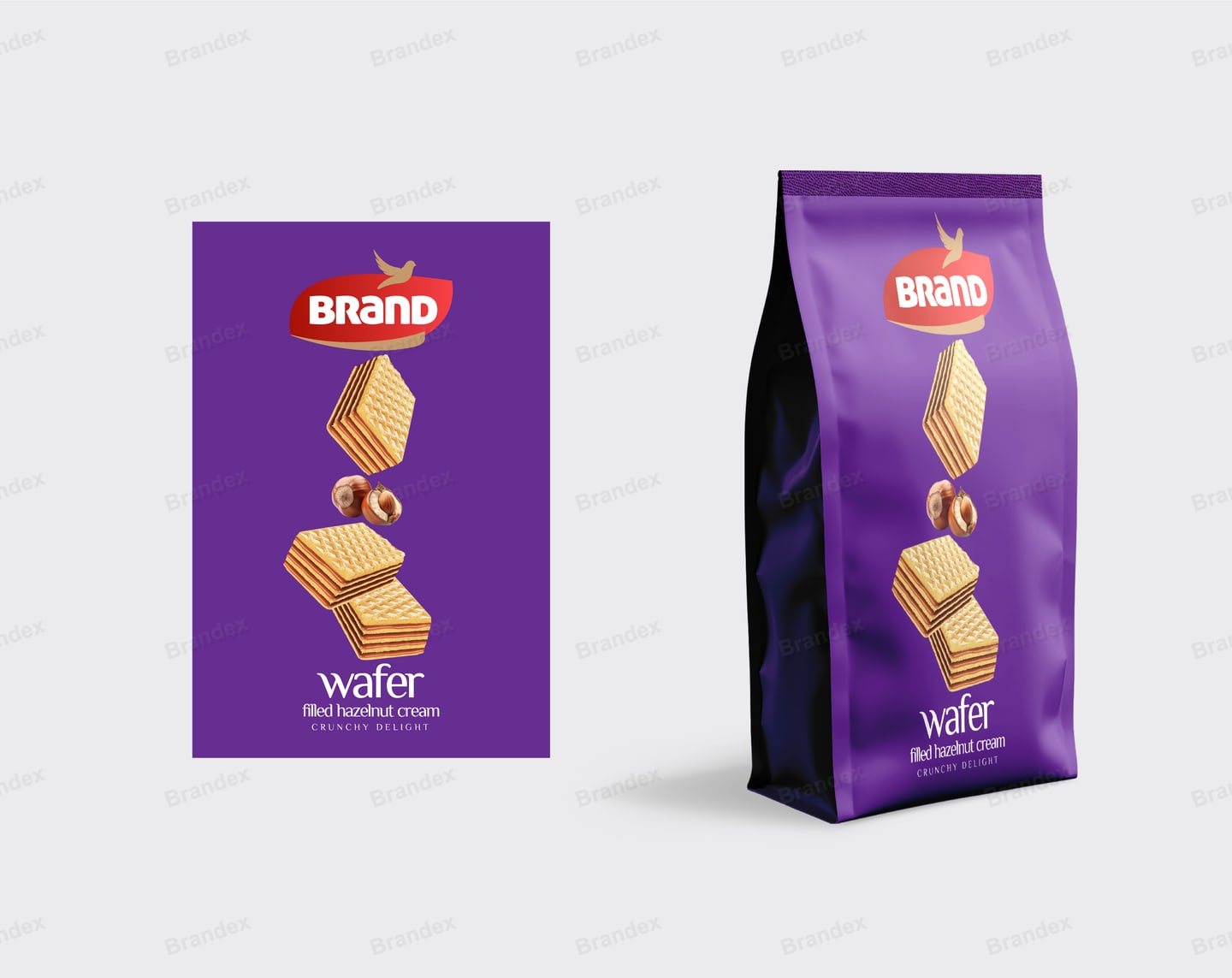 Brandex Wafer Snack Bag Packaging Mockup — Purple