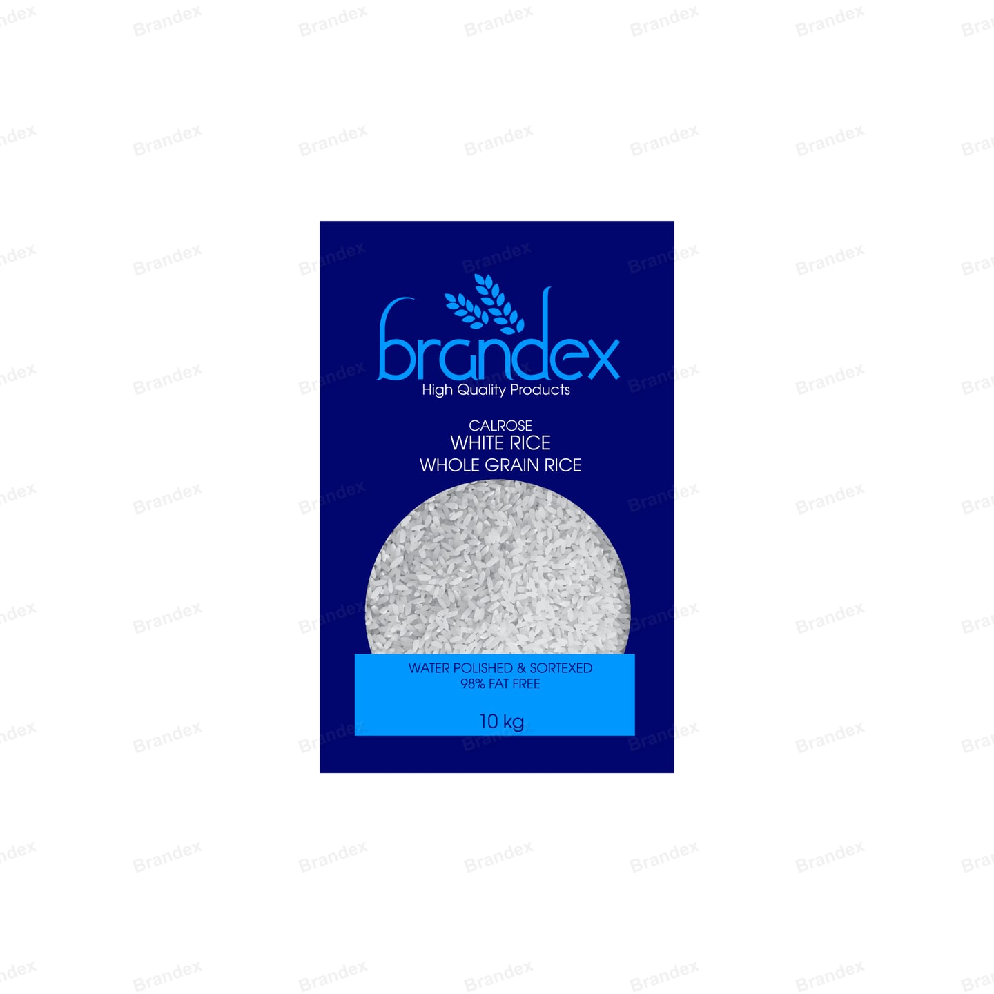 Brandex Rice Bag Packaging Mockup — Blue — Whole Grain White Rice