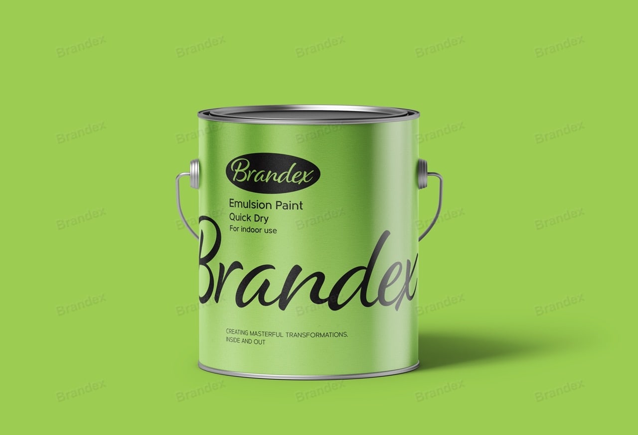 Brandex Emulsion Paint Tin Packaging Mockup — Green Script