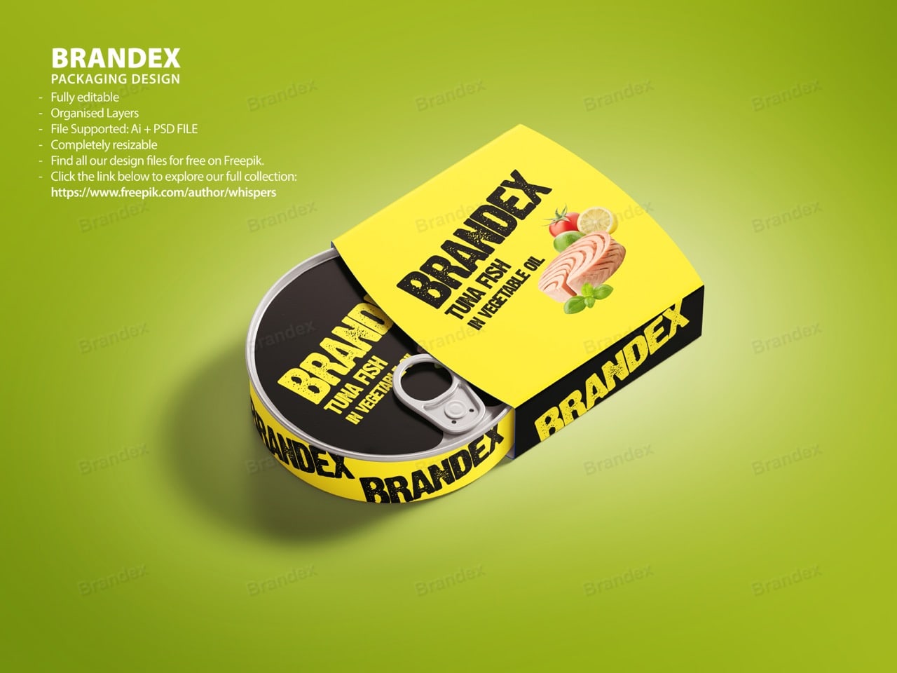 Brandex Canned Tuna Oval Tin Packaging Mockup — Green & Yellow