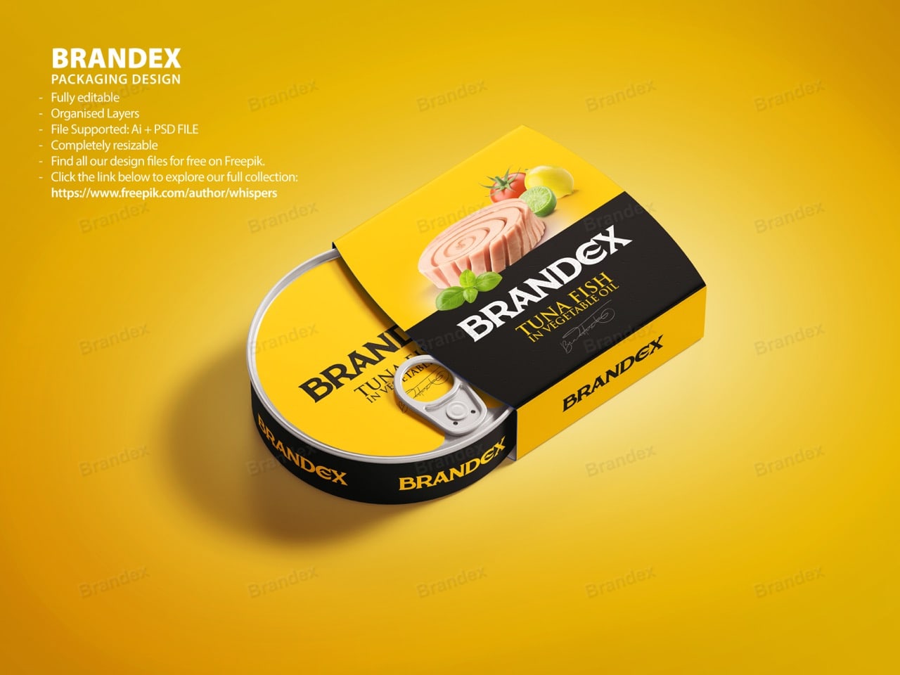 Brandex Canned Tuna Oval Tin Packaging Mockup — Golden