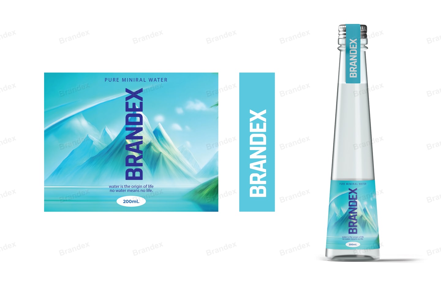 Brandex Pure Mineral Water Bottle Packaging Mockup — Cyan Waves