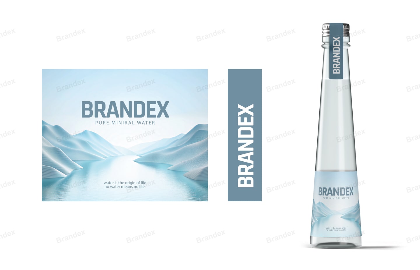 Brandex Pure Mineral Water Bottle Packaging Mockup — Alpine Lake