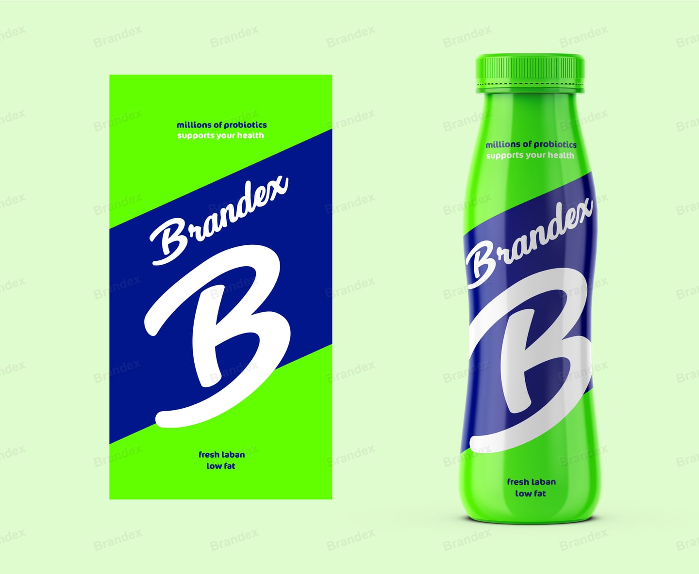 Brandex Fresh Laban Yogurt Drink Packaging Mockup — Blue Green