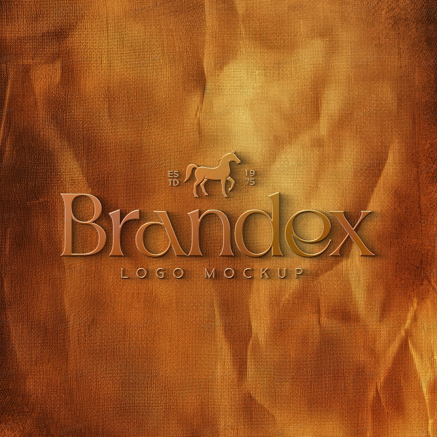 Bronze Embossed Logo Mockup on Crinkled Golden Brown Leather