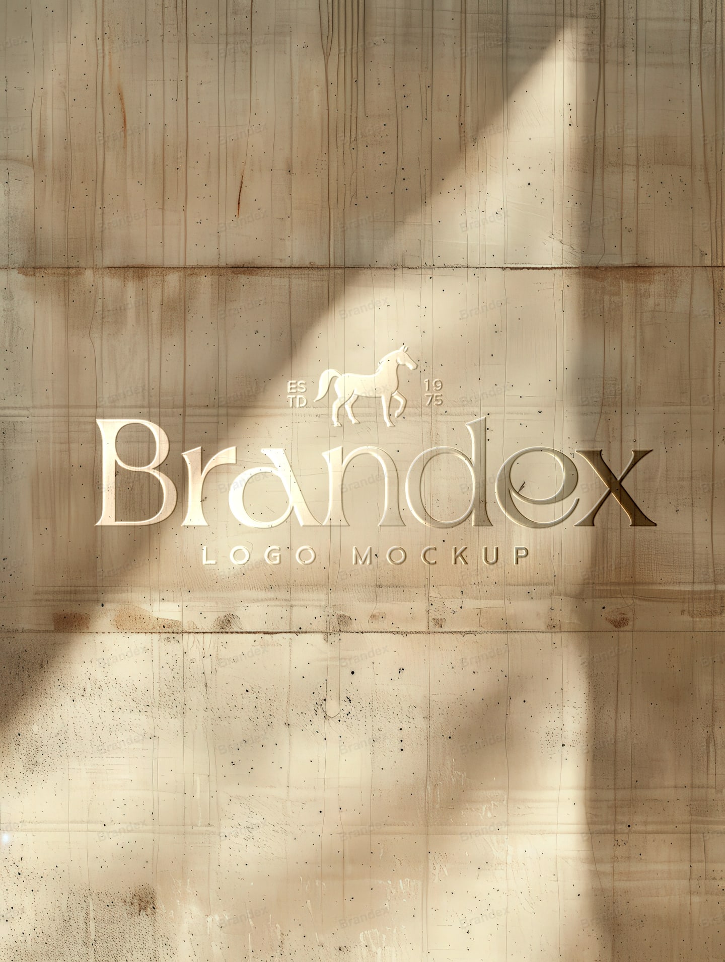 Gold Metallic Logo Mockup on Weathered Concrete Wall with Window Shadows