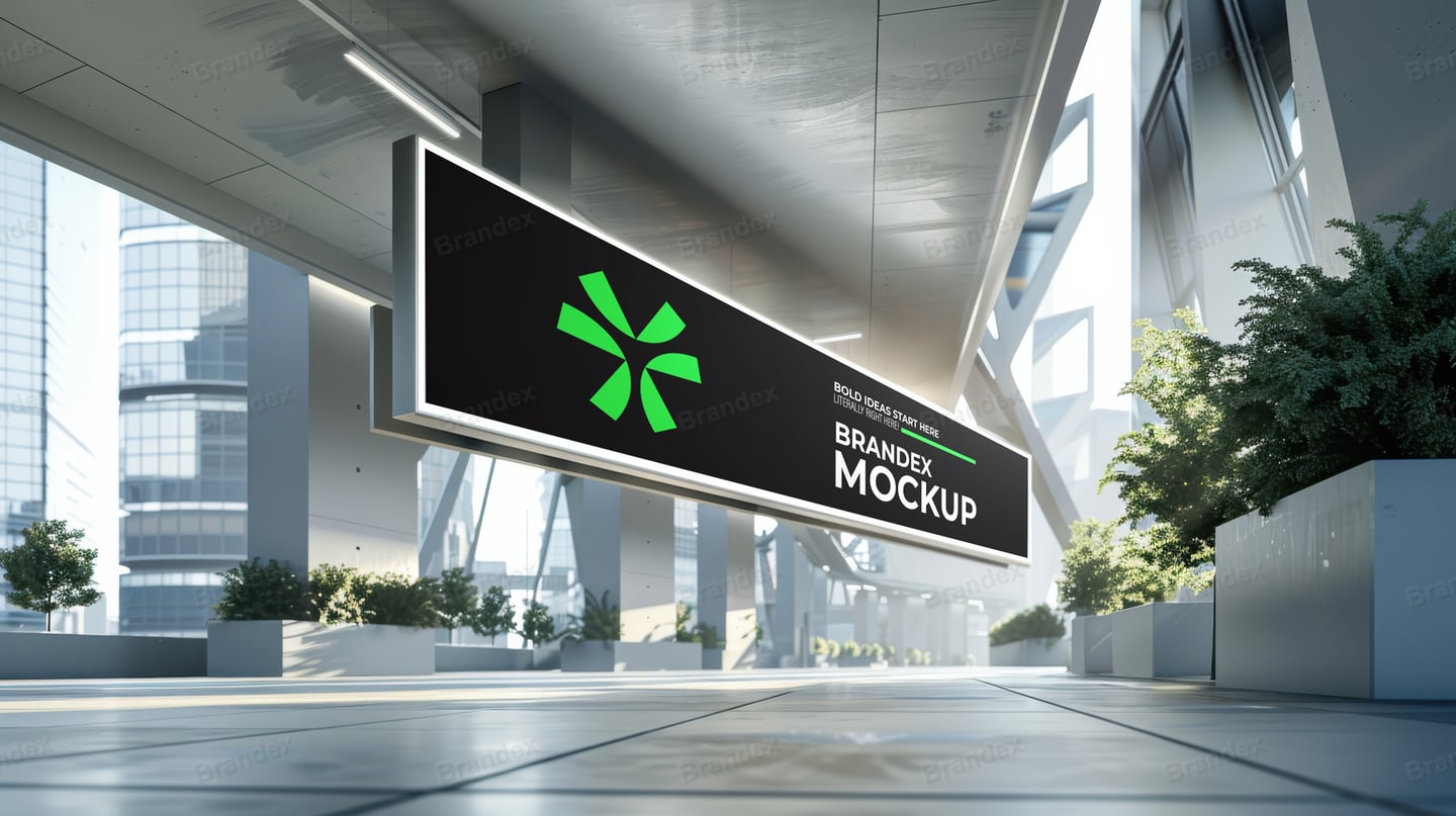 Photorealistic Hanging Sign Mockup for Indoor Retail Cafe Branding