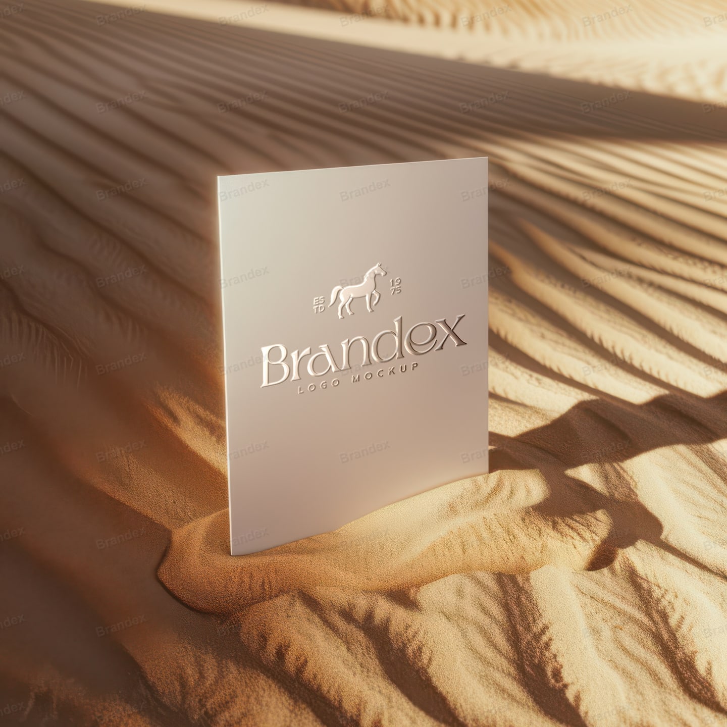 Vertical Paper Card Logo Mockup Standing in Desert Sand Dunes