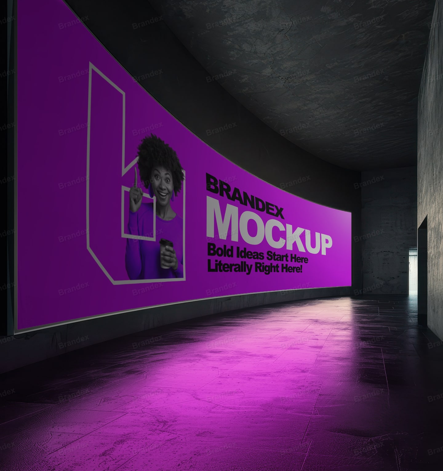 Premium Brandex Indoor Media – Large Curved Hallway Billboard Mockup