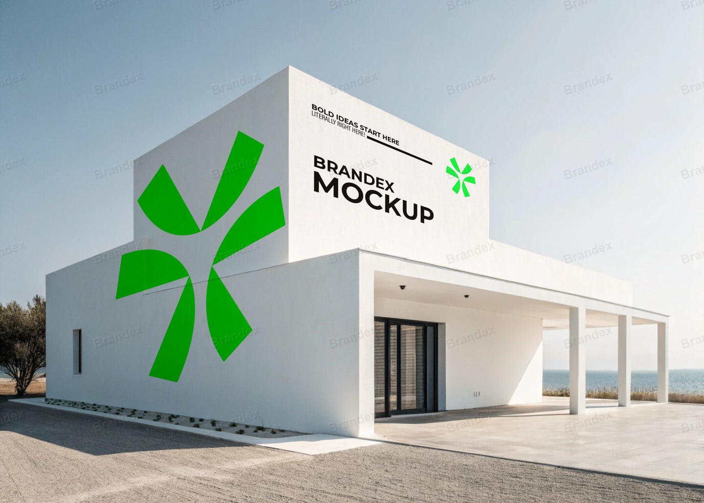 Modern Commercial Storefront – Minimalist White Building Branding Mockup