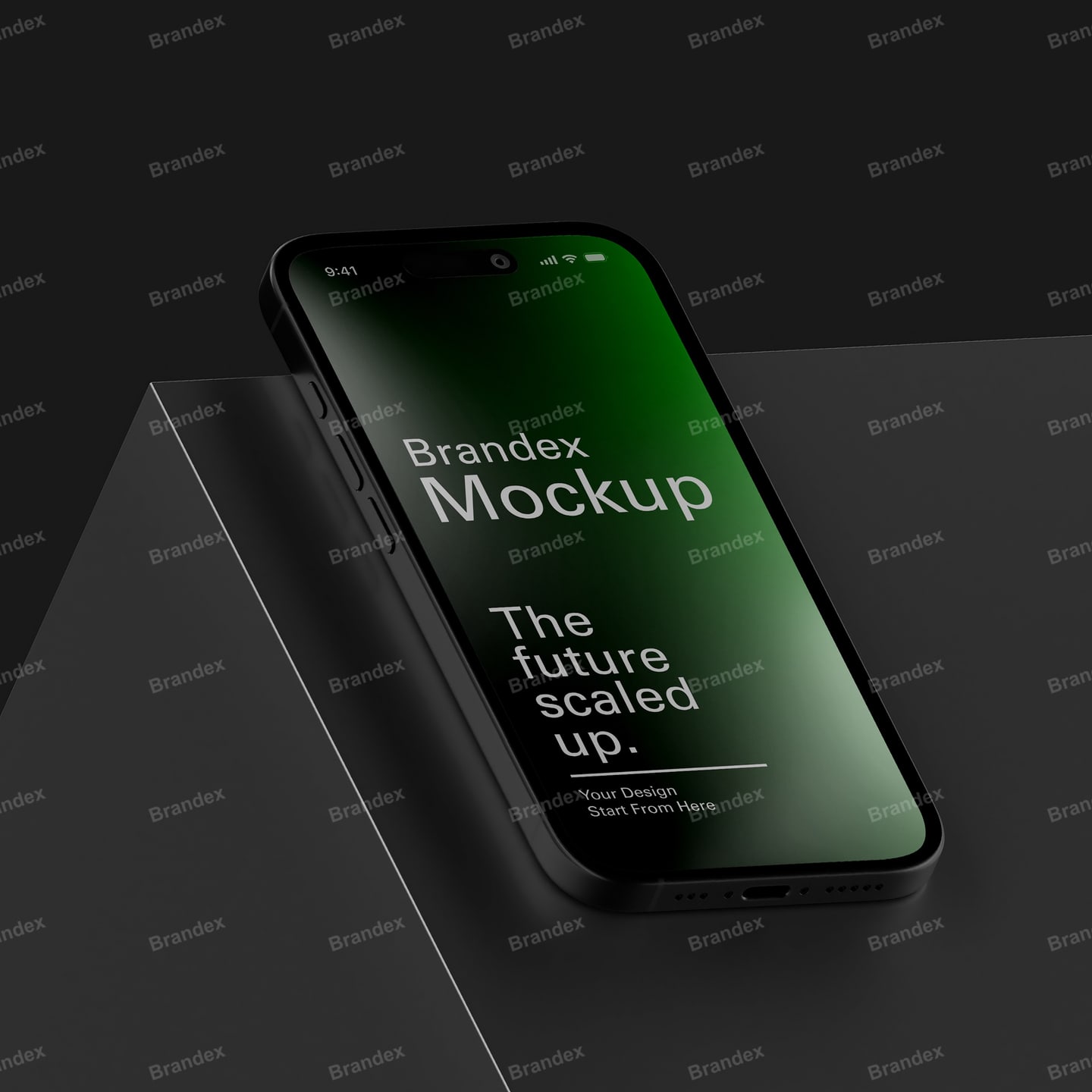 Modern 17 Pro Smartphone Resting on Dark Geometric Surface Mockup Showcase
