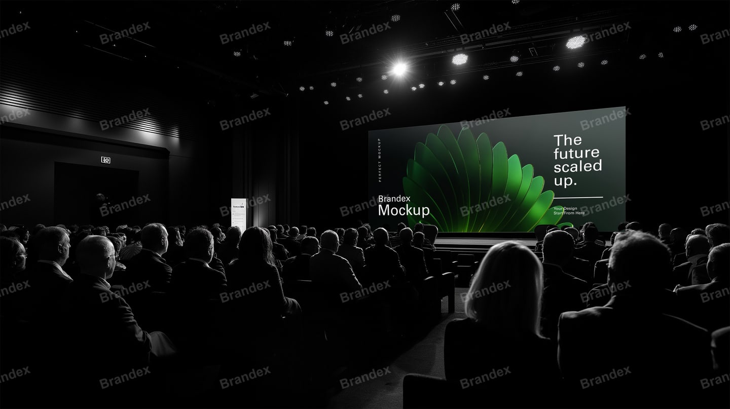 Modern Cinematic Auditorium Interior Large-Scale Presentation Wall Mockup