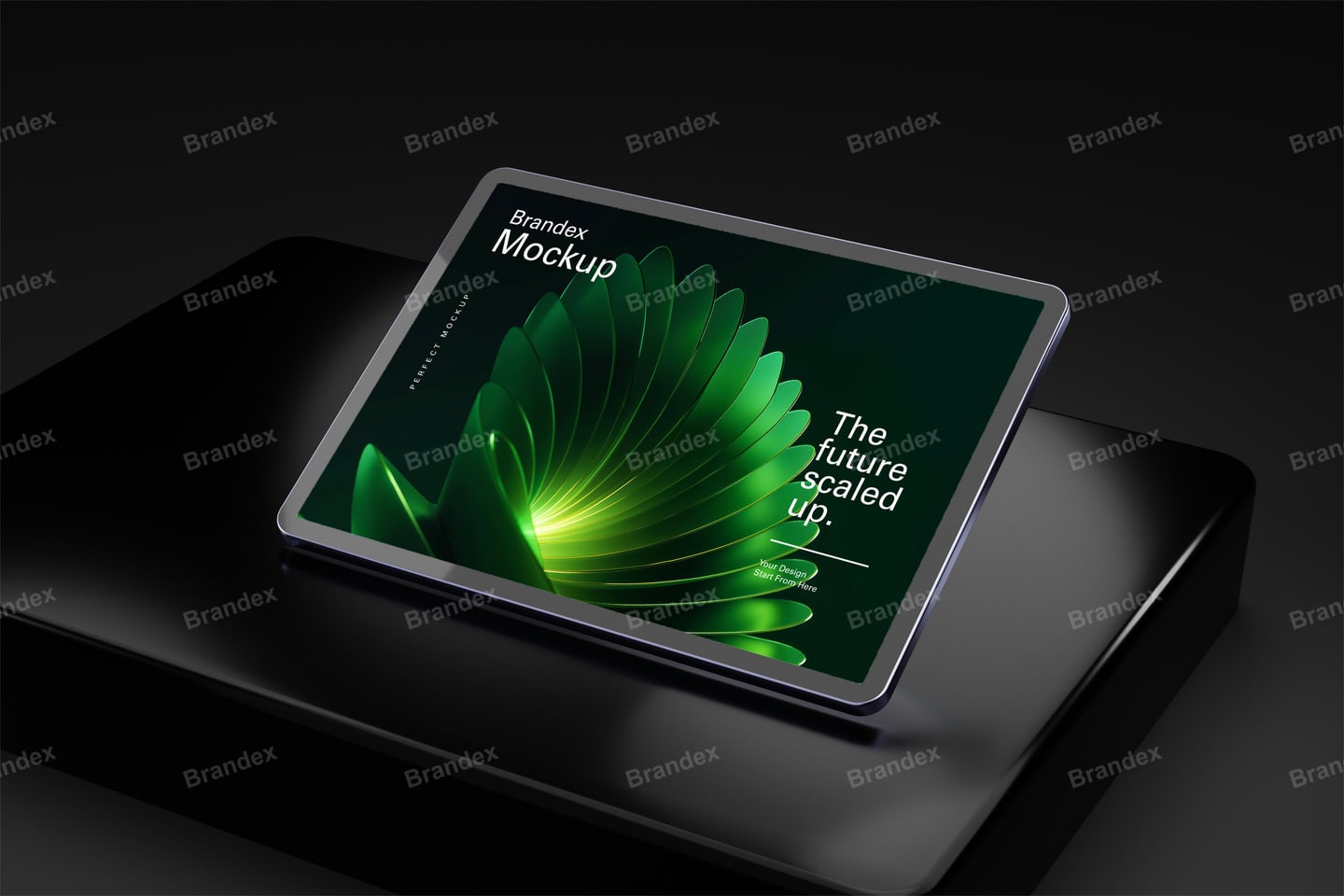 Modern iPad Resting on Dark Geometric Surface Mockup