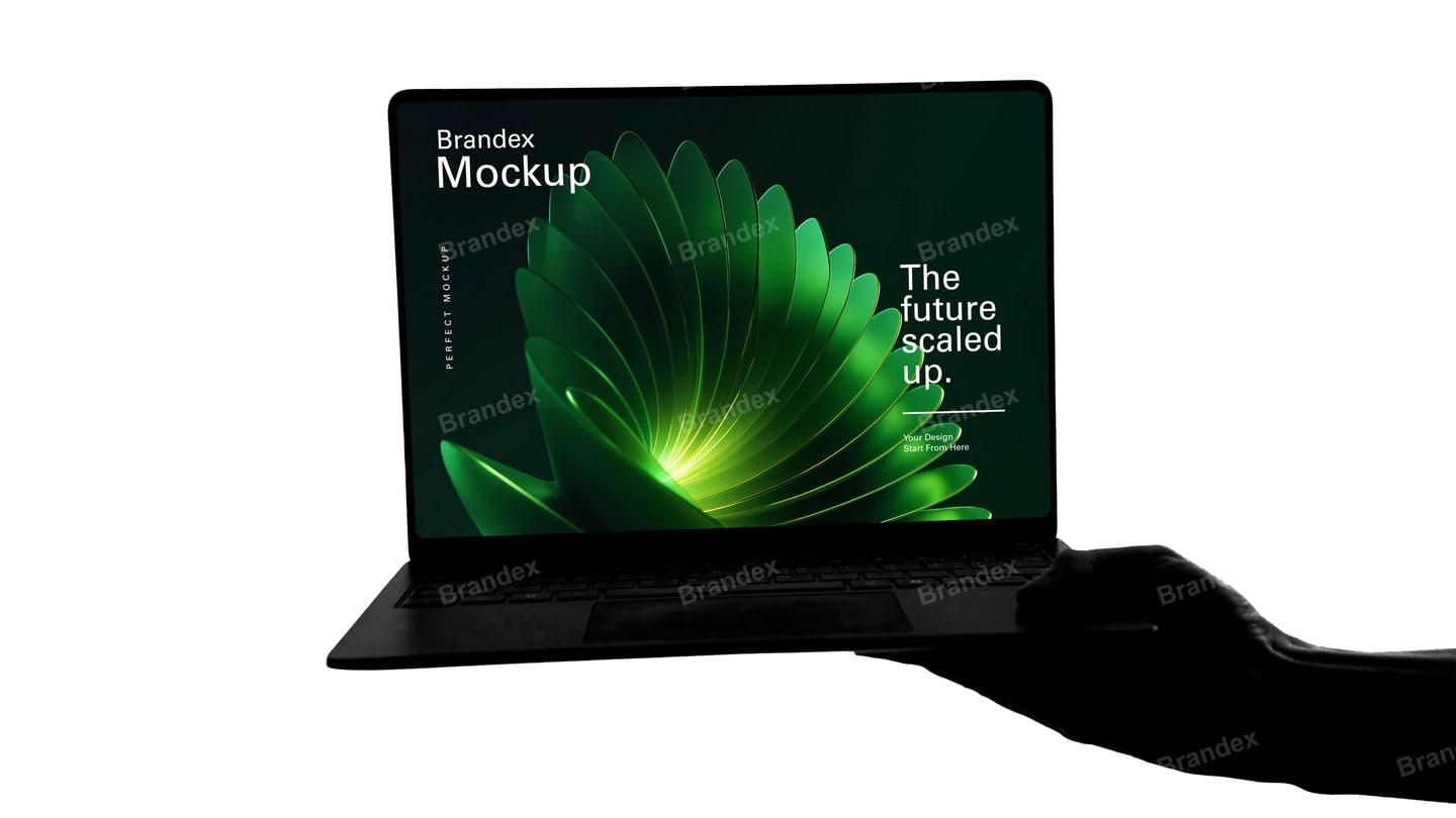 Modern Handheld Laptop Silhouette Display Mockup