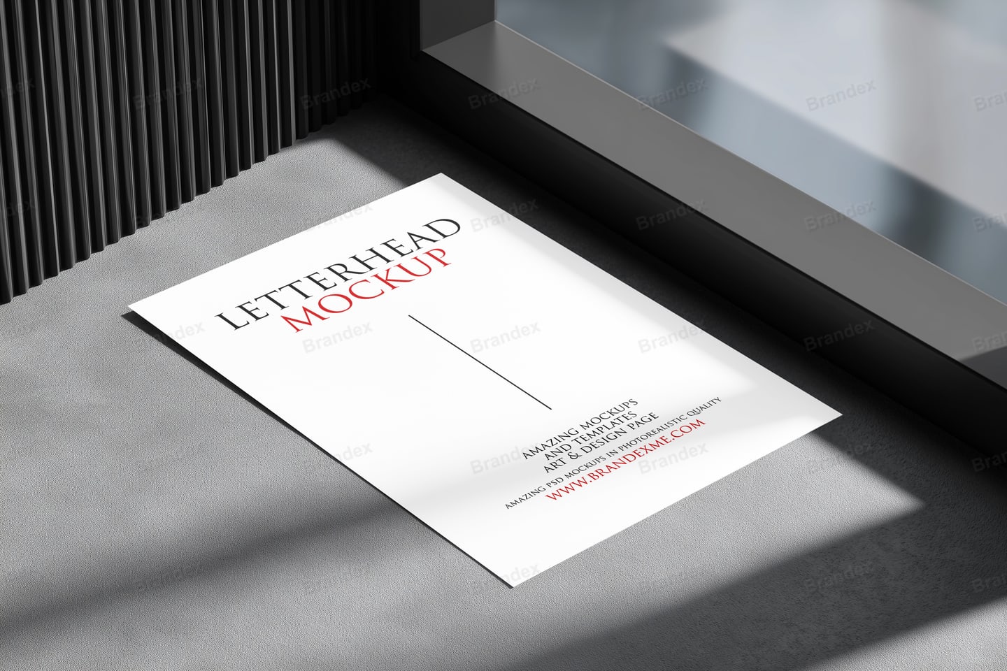 Premium Brandex Stationery – Minimalist Letterhead by a Modern Window Mockup