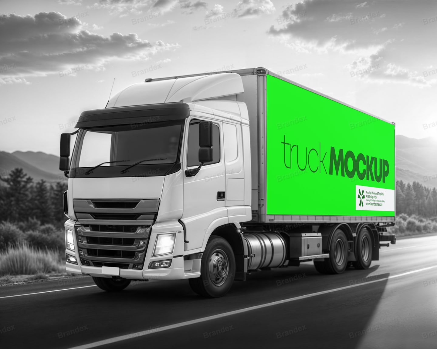 Premium Brandex Logistics – Cinematic semi-truck Cargo Trailer Highway Mockup