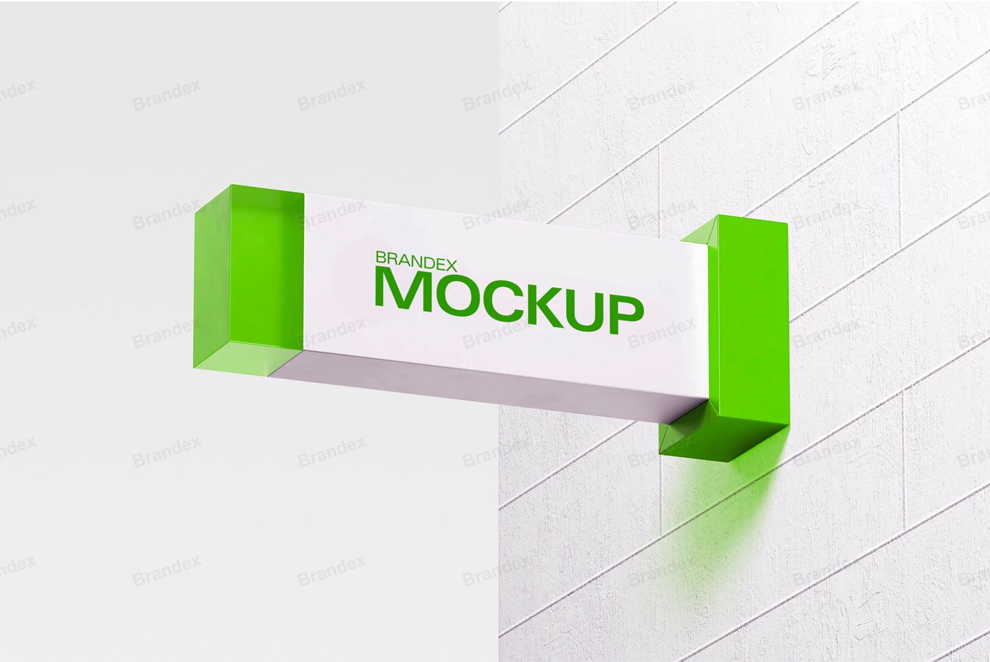 Modern Minimalist Rectangular Horizontal Outdoor Wall-Mounted Signage Mockup with Neon Green Accents