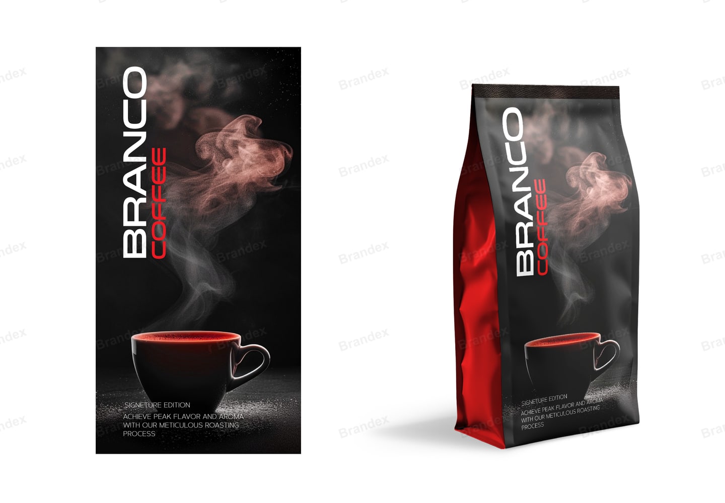 Branco Coffee Signature Edition Bag Packaging Design - Black & Red Steam Theme