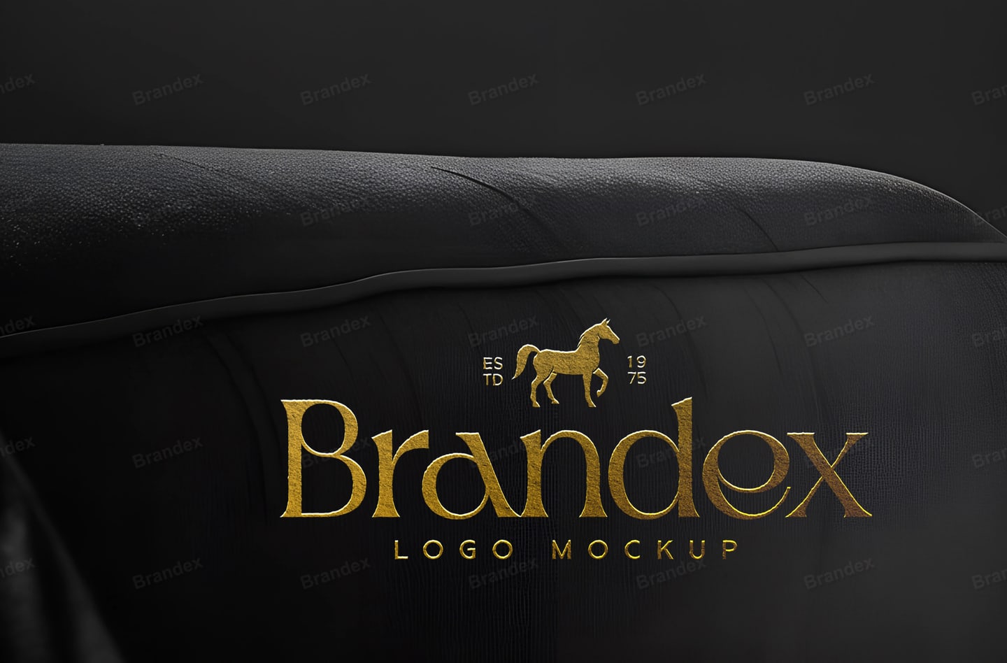 Gold Embossed 3D Logo Mockup Dark Leather Texture