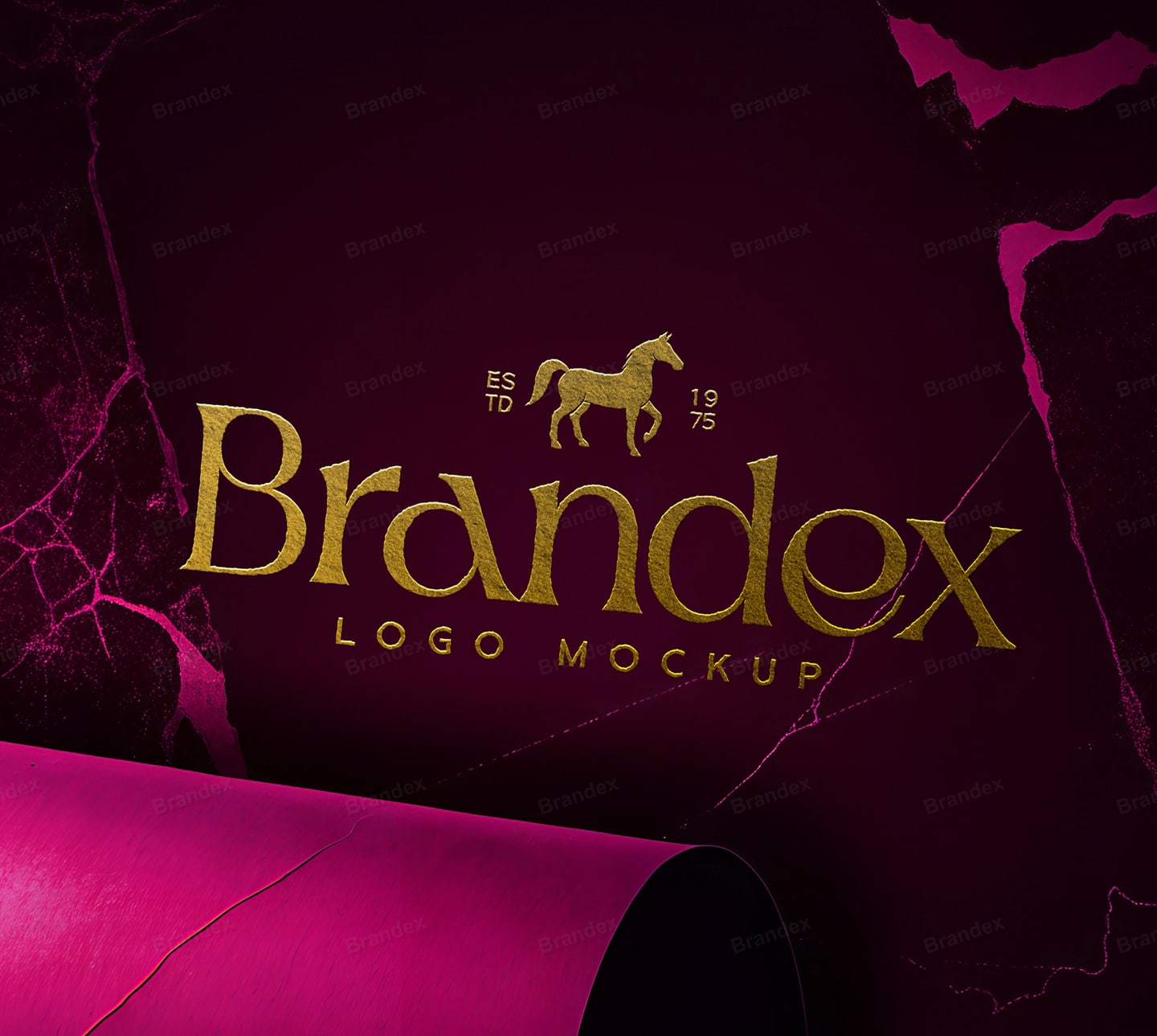 Gold Embossed Logo Mockup on Burgundy Textured Background