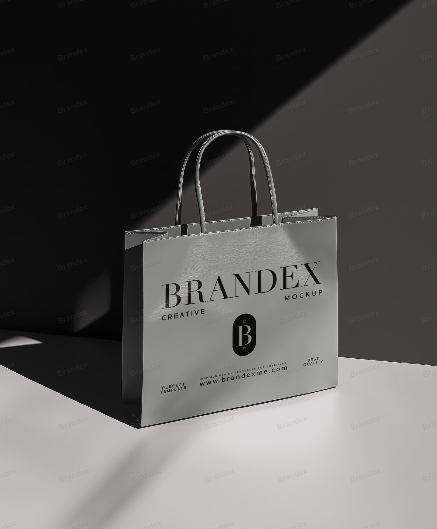 Elegant Grey Shopping Bag Mockup with Dramatic Sunlight Shadows