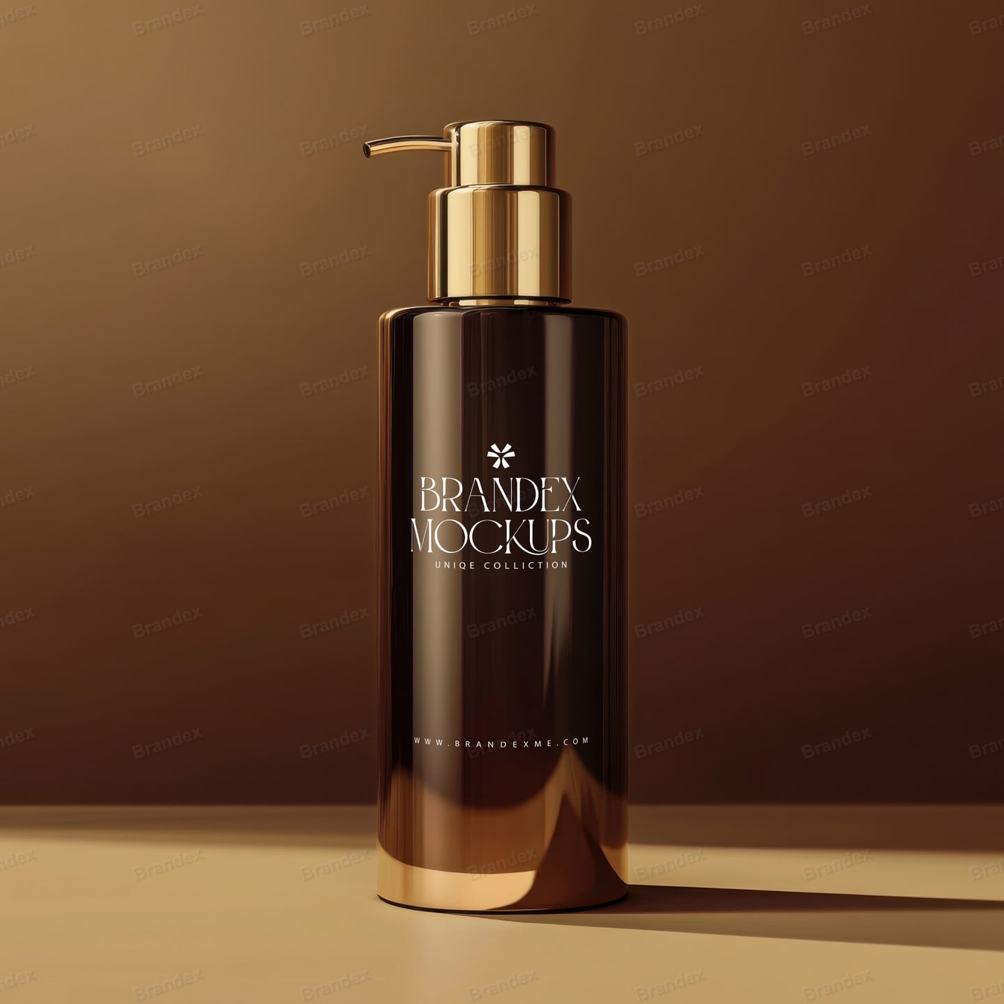 Skincare Amber Pump Bottle Mockup Gold Accents Luxurious