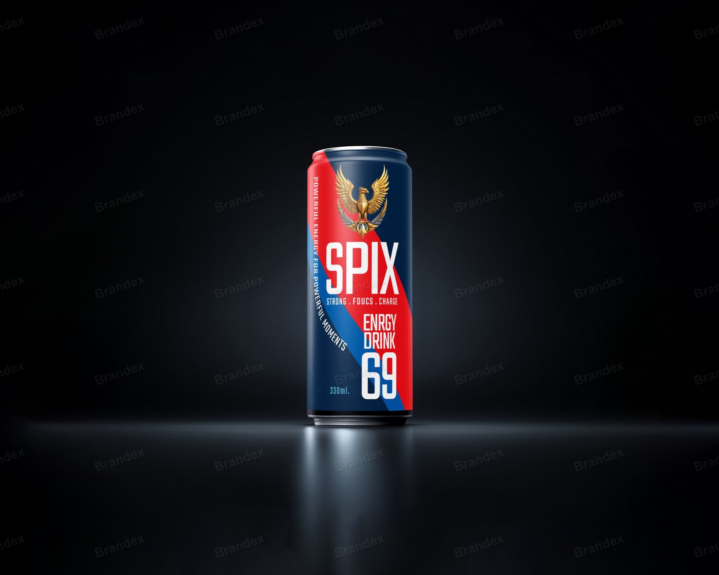 SPIX 69 Energy Drink – Bold Red & Navy Blue Racing Can Mockup