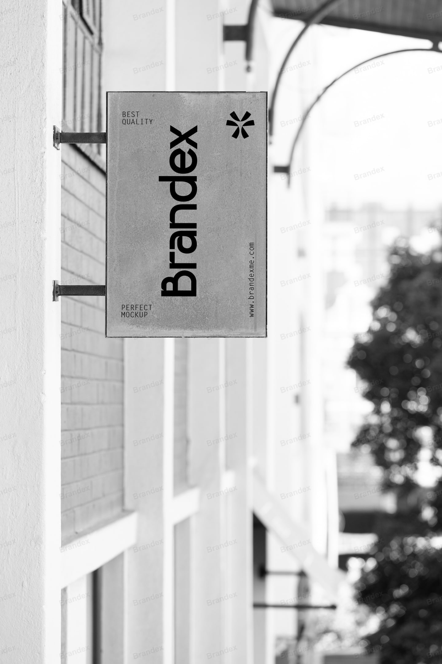 Wall-Mounted Outdoor Sign Mockup Black White Urban Branding Display