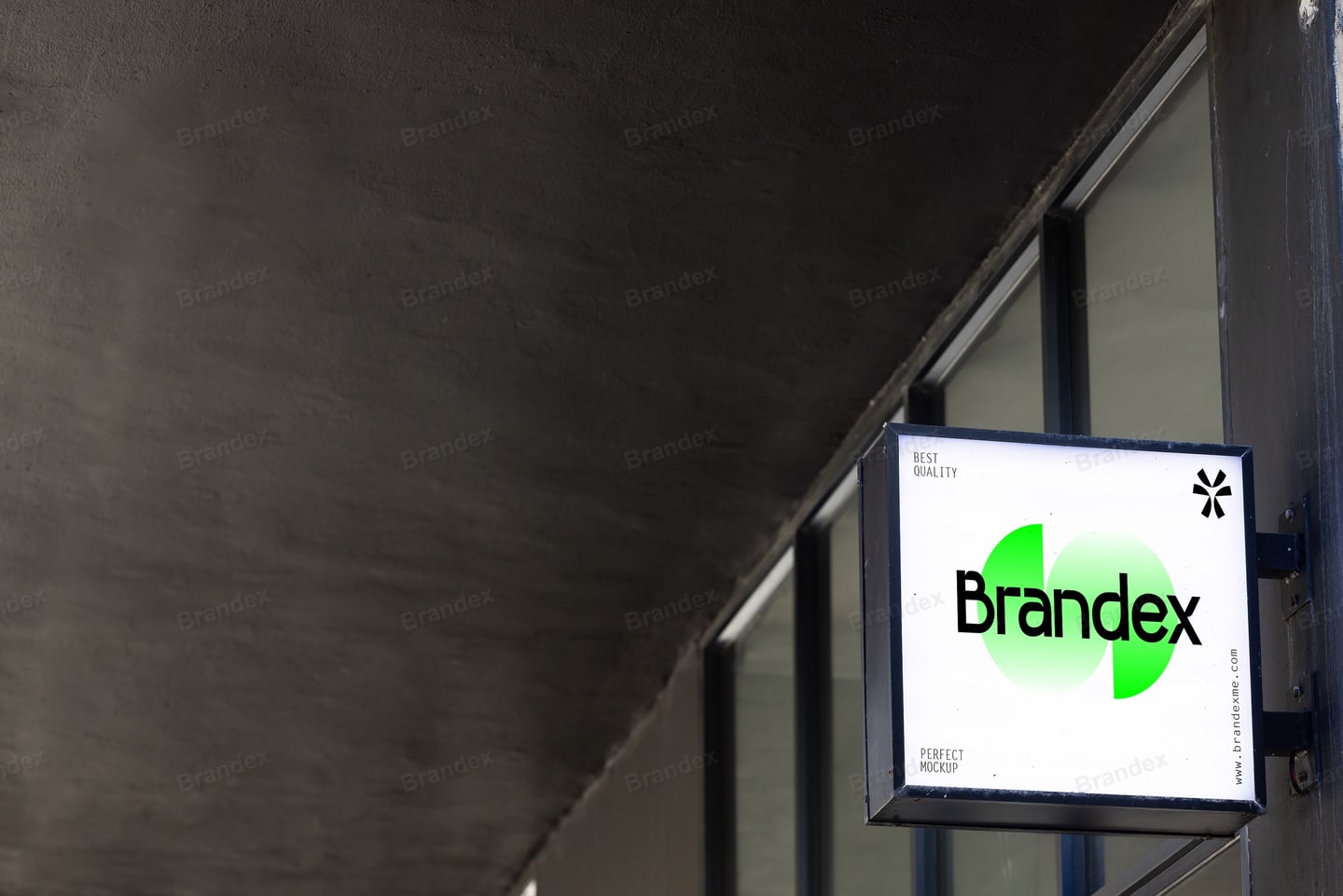 Illuminated Square Shop Sign Mockup Green Accents