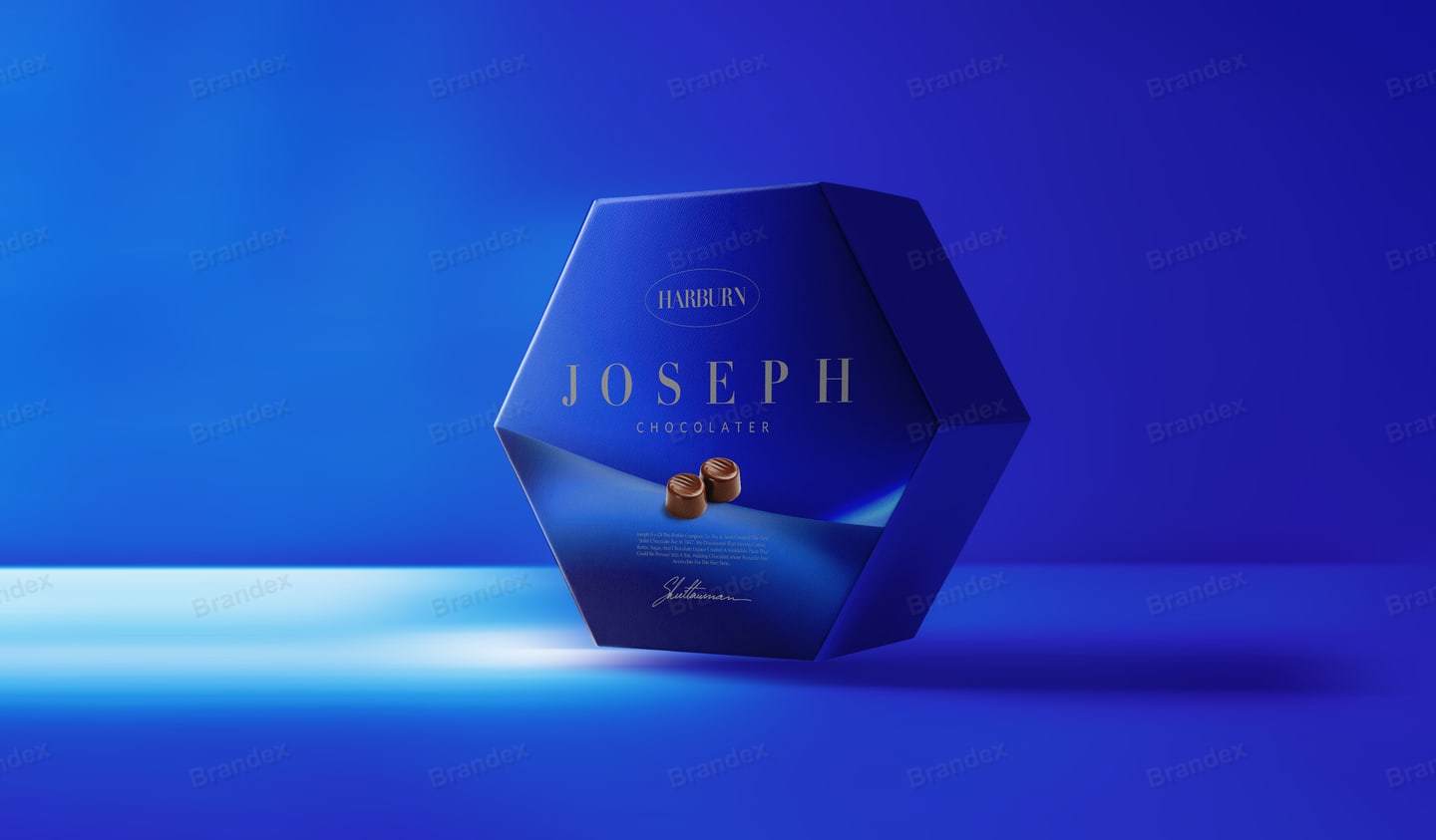 Hexagonal Chocolate Gift Box Packaging Template – Cobalt Blue & Gold Design