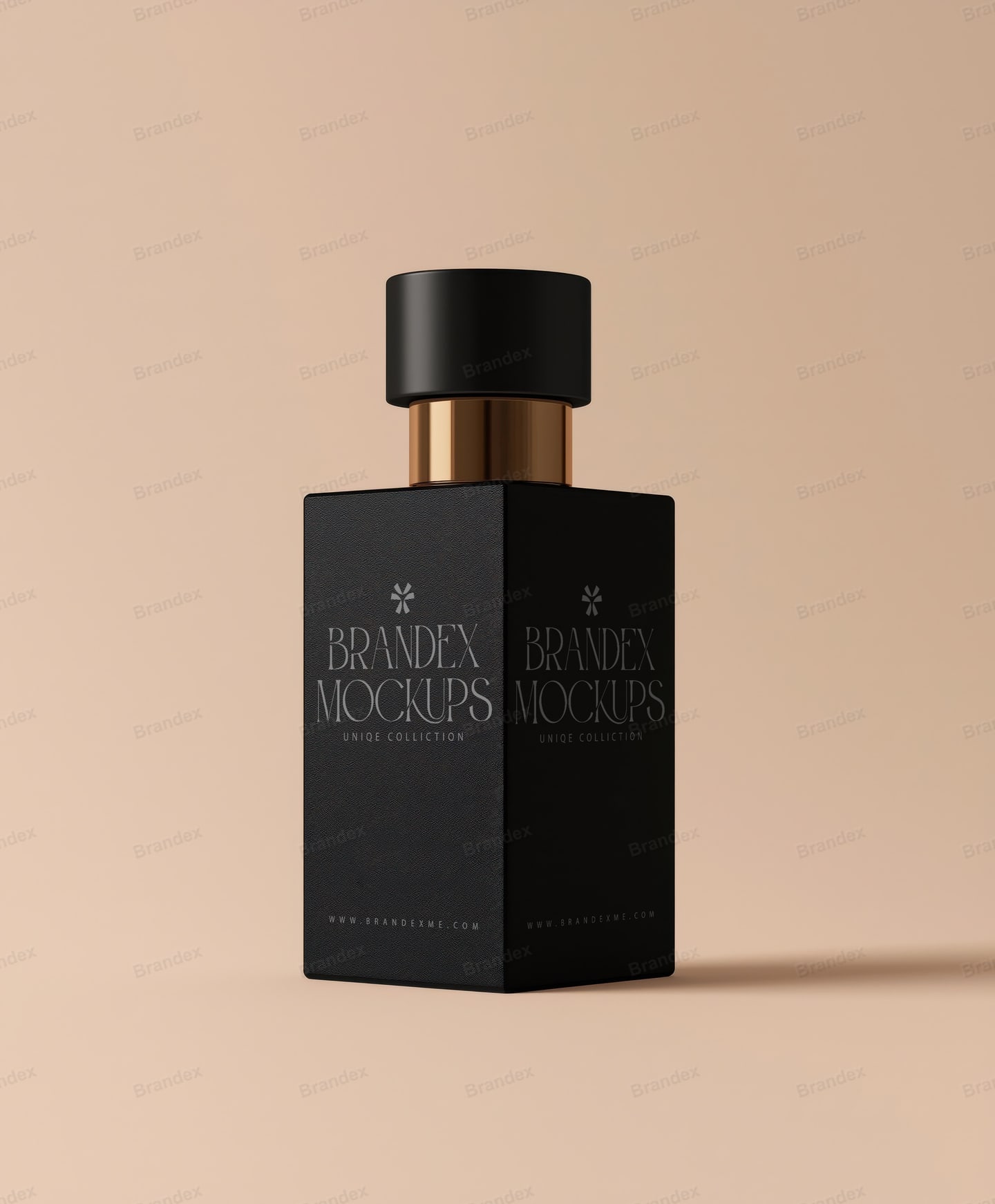 Luxury Black Square Perfume Bottle Mockup Beige Scene