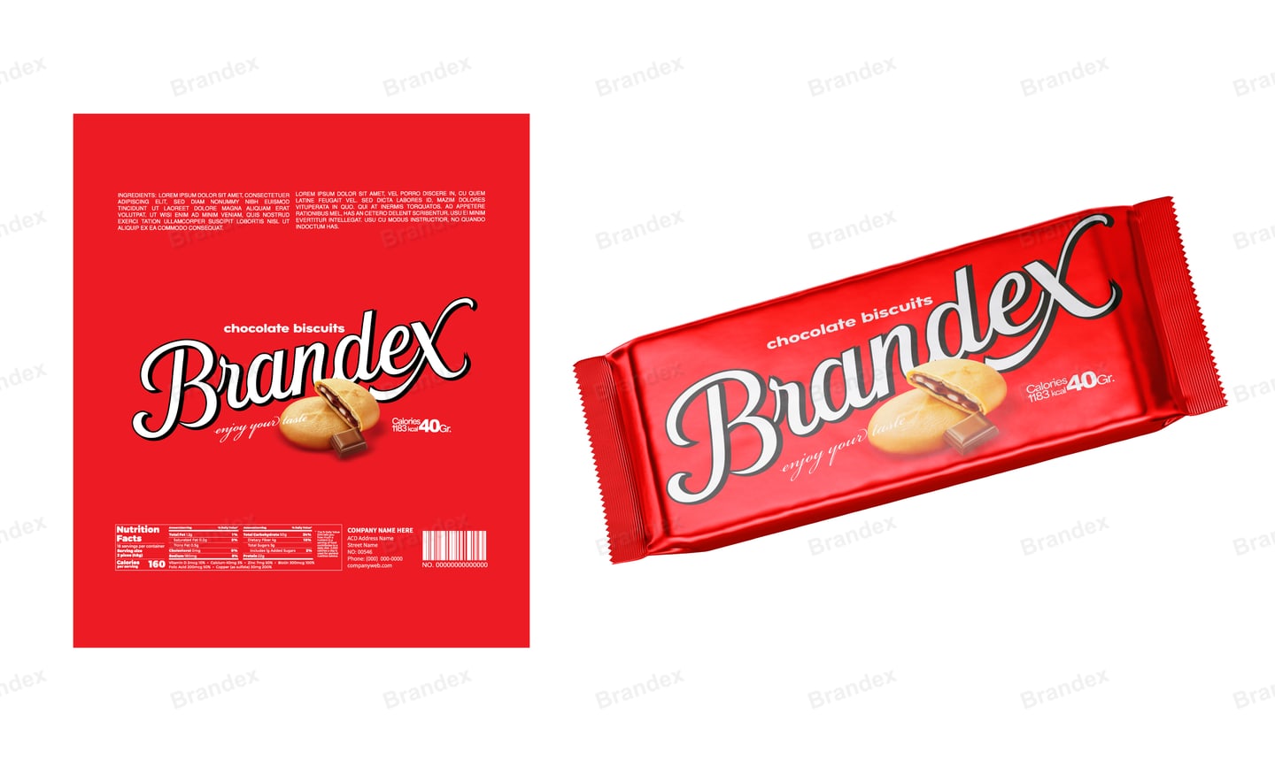 Chocolate Biscuit Wrapper Packaging Template – Red & White
