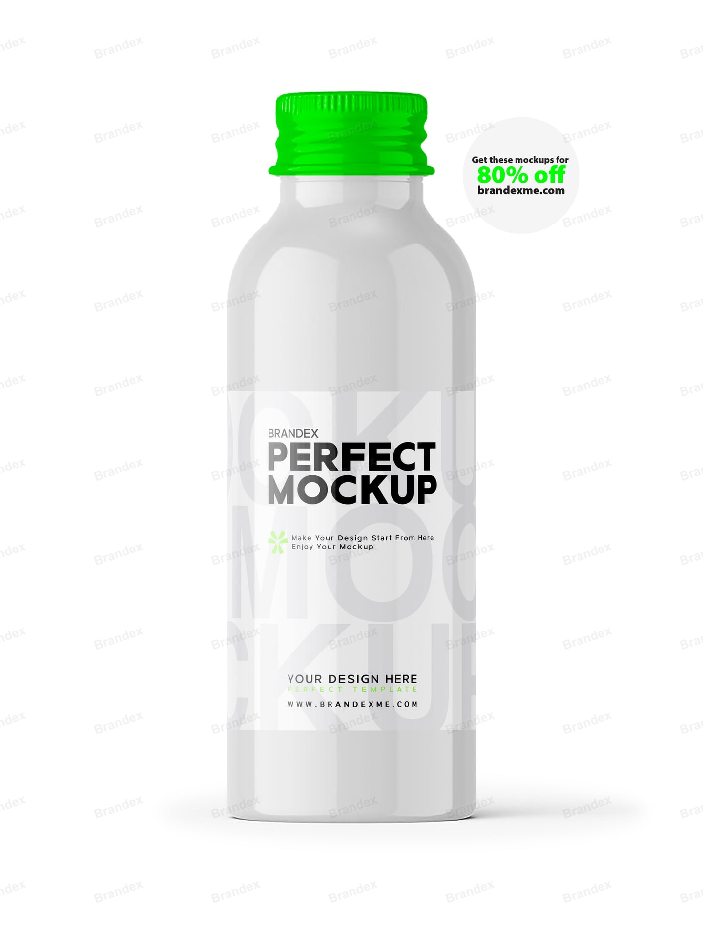 Glossy White Bottle Mockup with Green Cap for Product Packaging