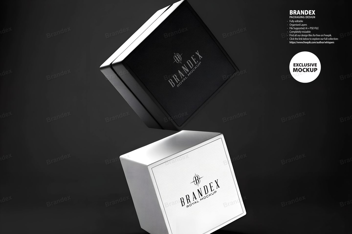 Floating Black & White Square Box Branding Mockup Studio