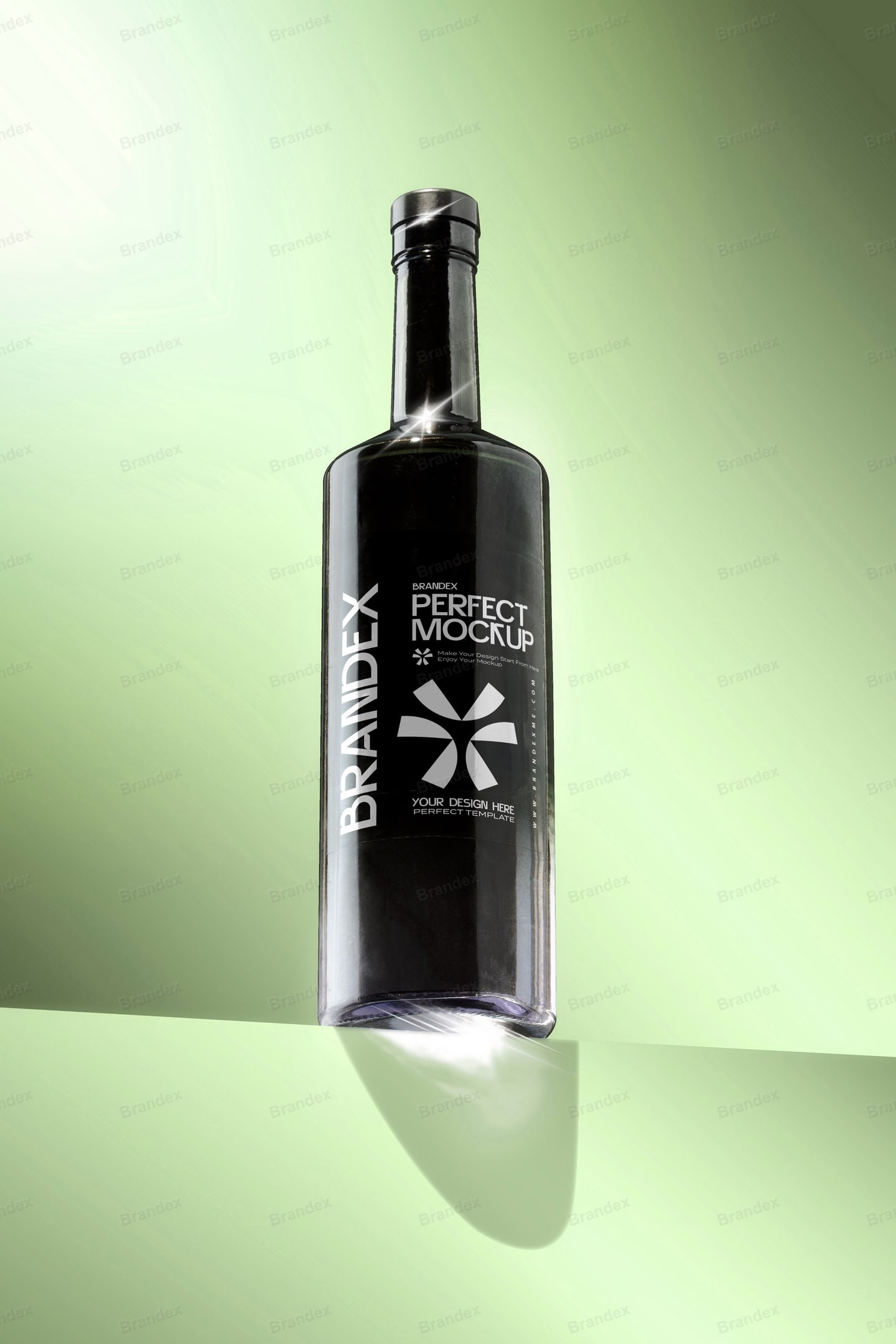 Sleek Black Glass Bottle Mockup on Pedestal – Studio Lighting