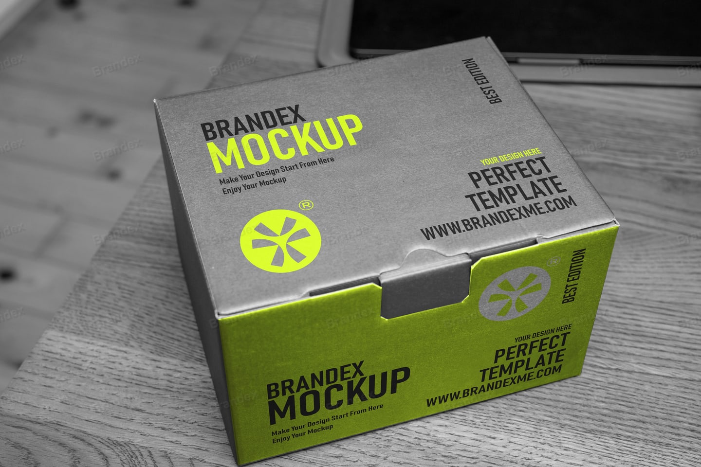 Neon Green Cardboard Box Packaging Mockup Vibrant Branding