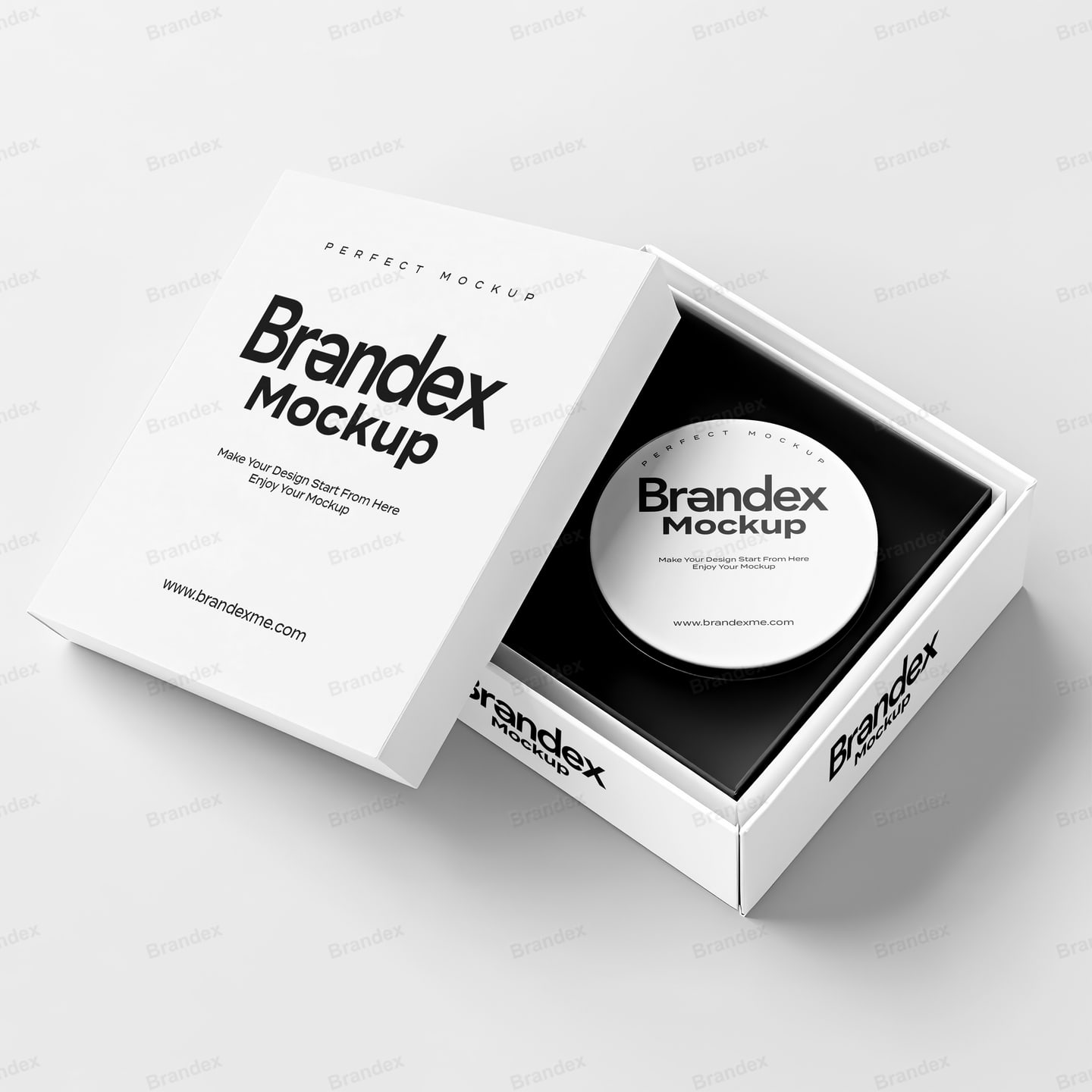 White Square Box Packaging Mockup with Round Lid Branding