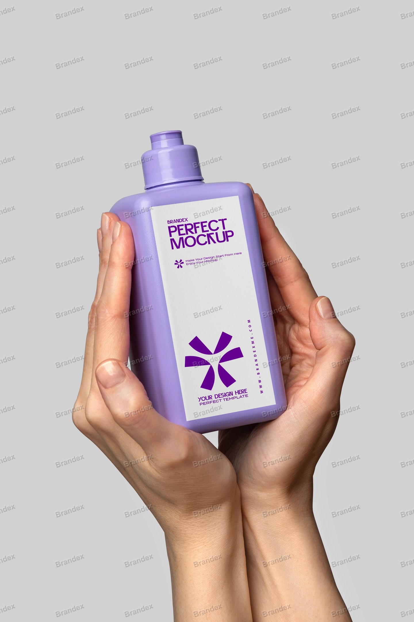 Lavender Square Bottle Mockup Held by Hands Product Display
