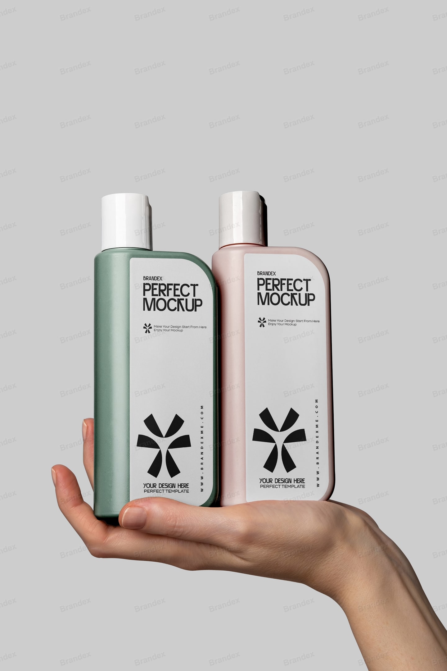 Dual Matte Shampoo Bottle Mockup Green Pink Cosmetic Branding