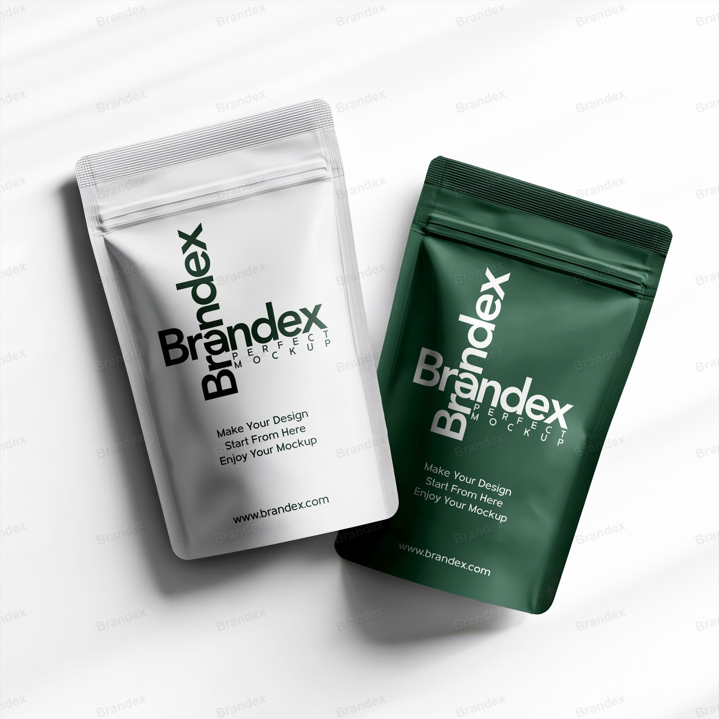 Stand-Up Pouch Mockup White Green Branding Presentation